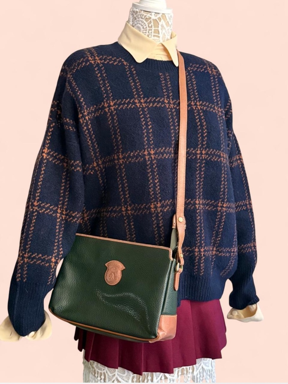 True-Vintage Courser Originals Textured Green Genuine Leather Crossbody Purse